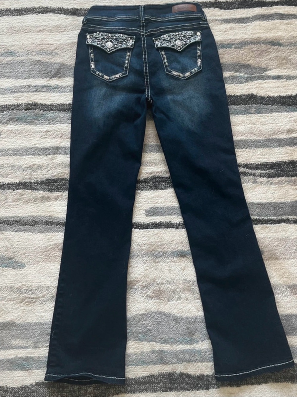 Wallflower Dark Blue Jewel-Embellished Flare Jeans